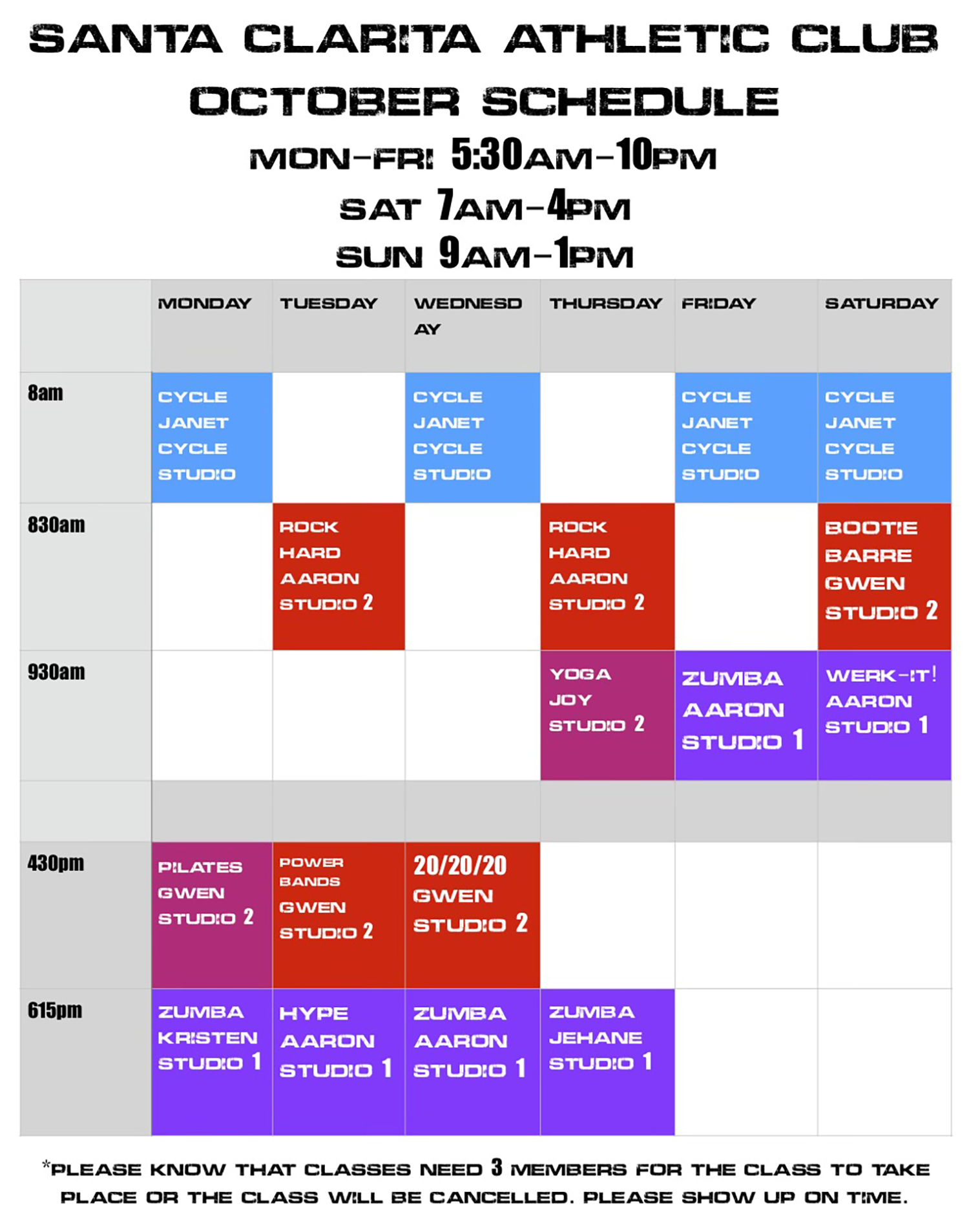 Santa Clarita Athletic Club Group Fitness Class Schedule - October 2023 Fall