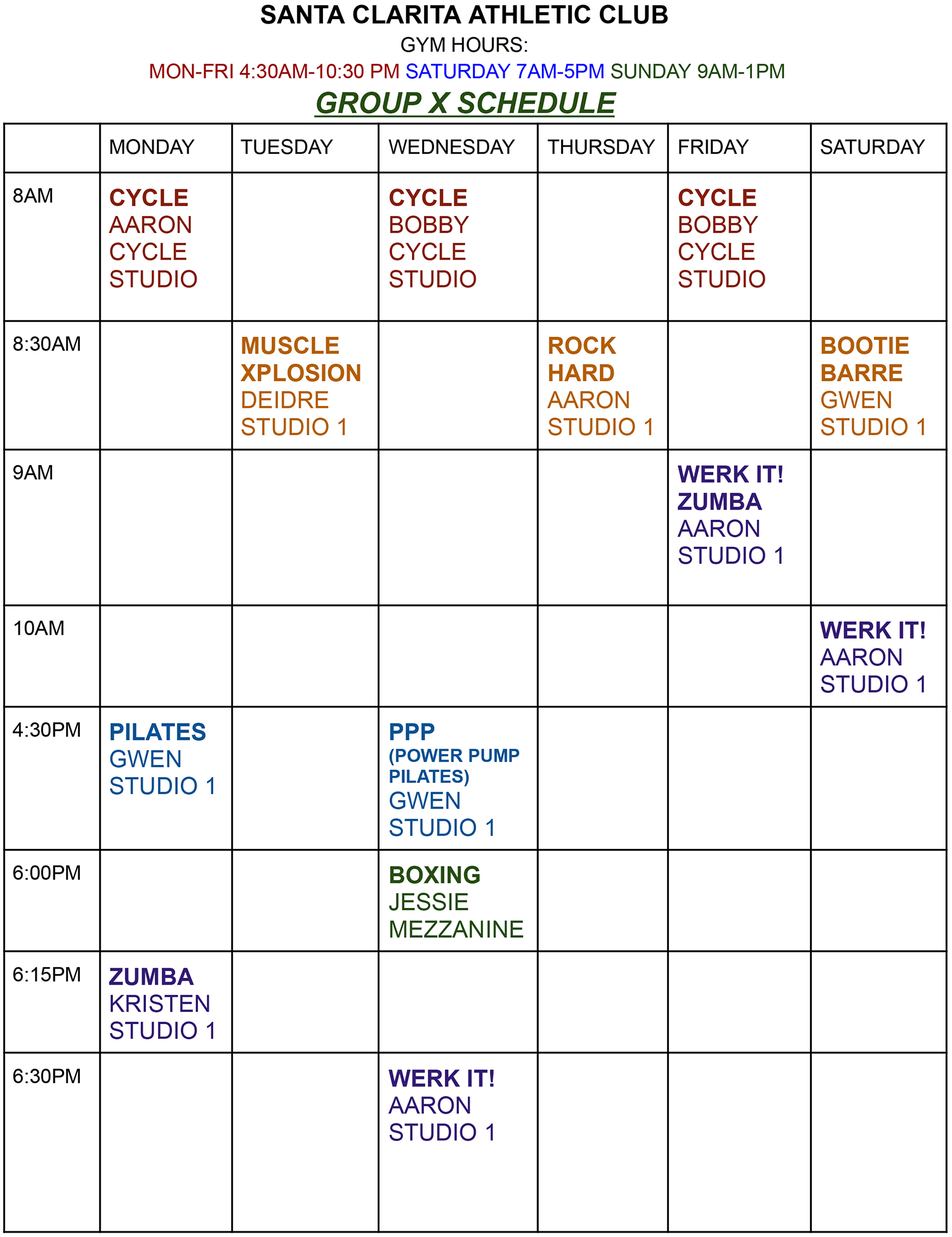 Santa Clarita Athletic Club Group Fitness Class Schedule - 2025